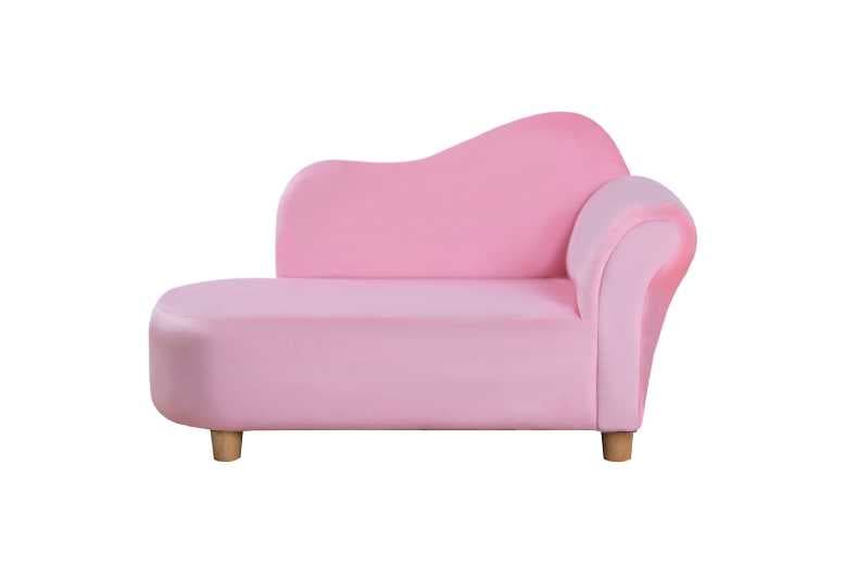 Kids Velvet Chaise Lounge Armchair - Solid Wood Frame, Pink, Ages 3-7, En71 Certified
