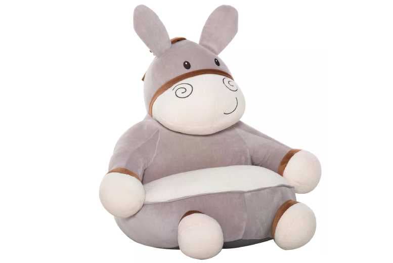 Grey Flannel Toddler Armchair Sofa - Cute Donkey, Multi-Functional, Plush Living Room Accent