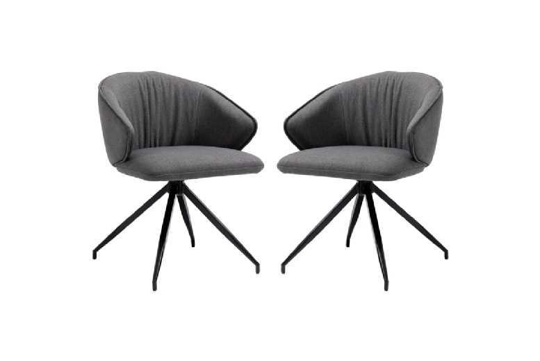 Set Of 2 Ergonomic Fabric Reception Armchairs With Steel Legs, Dark Grey - Modern Lounge & Dining Seating