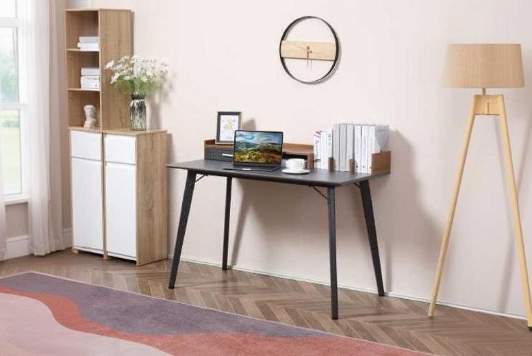 Homcom Contemporary Student Desk With Hutch & Drawer - Steel Frame, E1 Mdf, 120Cm Wide Workstation For Bedroom Or Study