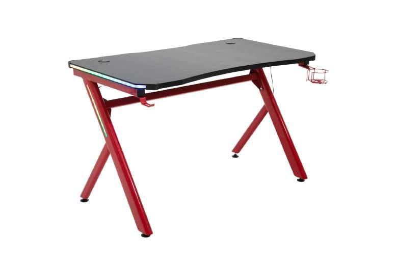 Small Steel Frame Gaming Desk With Led, Cup & Headphone Holders - Compact Storage Solution