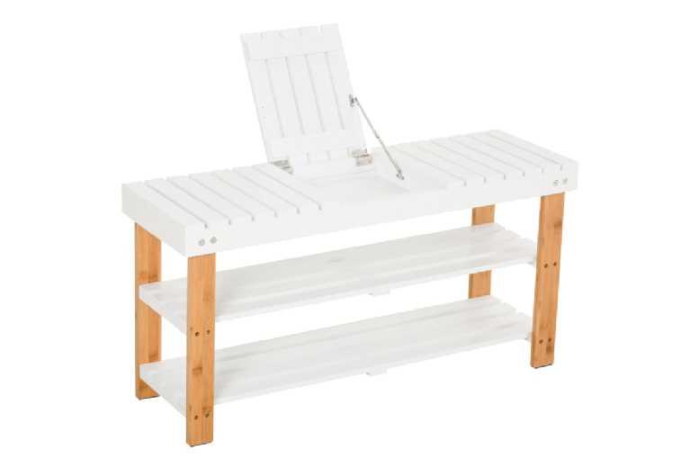 Homcom Wooden Shoe Rack Bench With Hidden Storage - Slatted, Durable, 3-Tier Organiser, 130Kg Capacity, Minimalist Brown/White