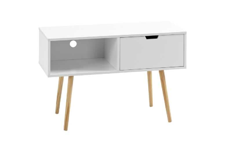 Wood Tv Cabinet Storage Unit With Shelf & Drawer, White, For Up To 47" Tvs - Minimalist Scandinavian Style