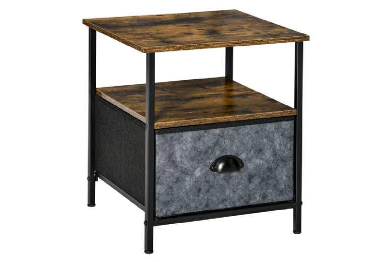 Industrial Side Table With Drawer - Steel Frame, Storage Shelf, Contemporary Living Room Nightstand