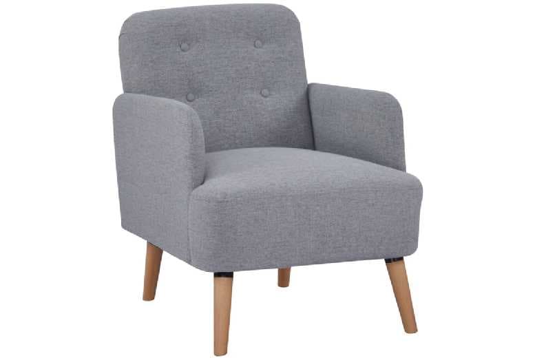 Upholstered Linen Armchair With Thick Padding & Natural Wood Frame - Scandi Lounge Chair