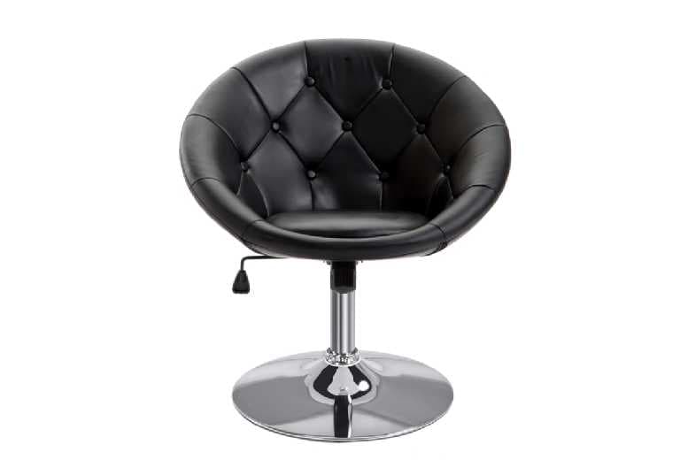 Faux Leather Adjustable Swivel Accent Chair - Round Tufted, Ergonomic Office & Leisure Seating, Black