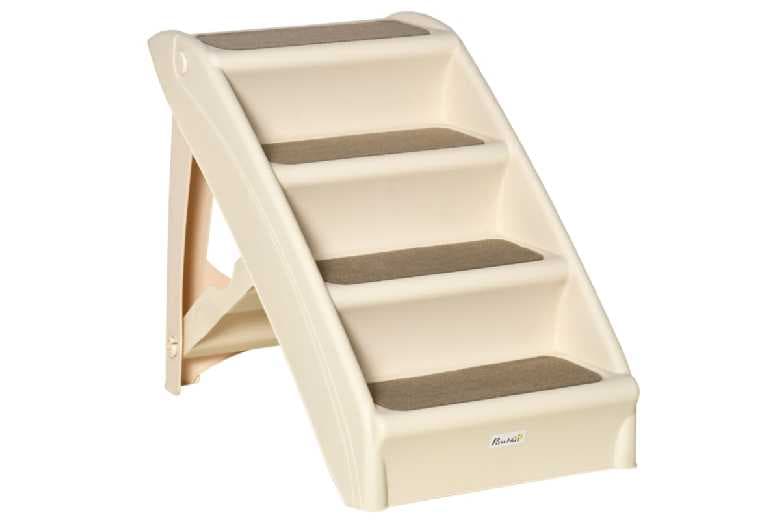 Foldable 3-Step Pet Stairs For Small Dogs & Cats, Non-Slip, Portable, Beige, 10Kg Max