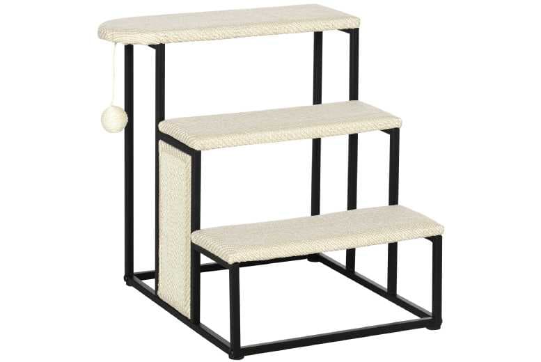 3-Step Cat Stairs With Sisal Scratching Board & Hanging Toy Ball - Steel Frame, Space-Saving Design, 47Cm