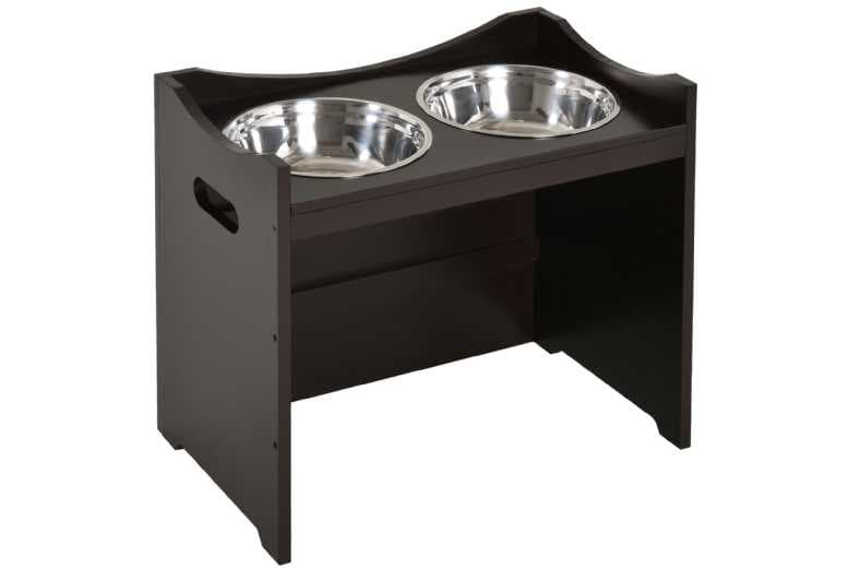 Adjustable Elevated Dog Feeder With Dual Stainless Steel Bowls - Ergonomic, Hygienic, For All Breeds, Brown Mdf
