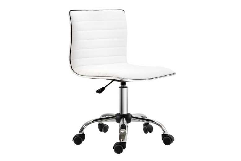 Price Drop! Ergonomic Swivel Pu Leather Office Chair, White - Adjustable Height, Armless, Modern