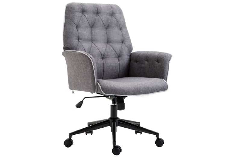 Price Drop! Ergonomic Linen Swivel Desk Chair - Adjustable Height, Grey Office Seating