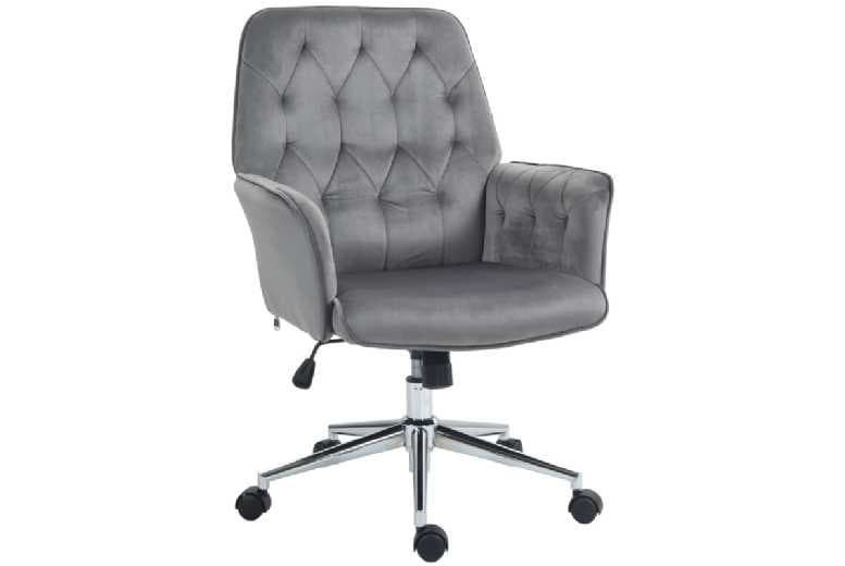 Ergonomic Linen Swivel Office Chair With Adjustable Height & Armrests, Grey - Velvet Upholstery, 120Kg Capacity