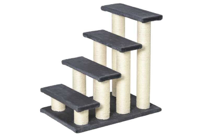 Plush Cat Tree Ladder Scratcher With Steps & Scratching Post - 59Cm Grey, Space-Saving Design