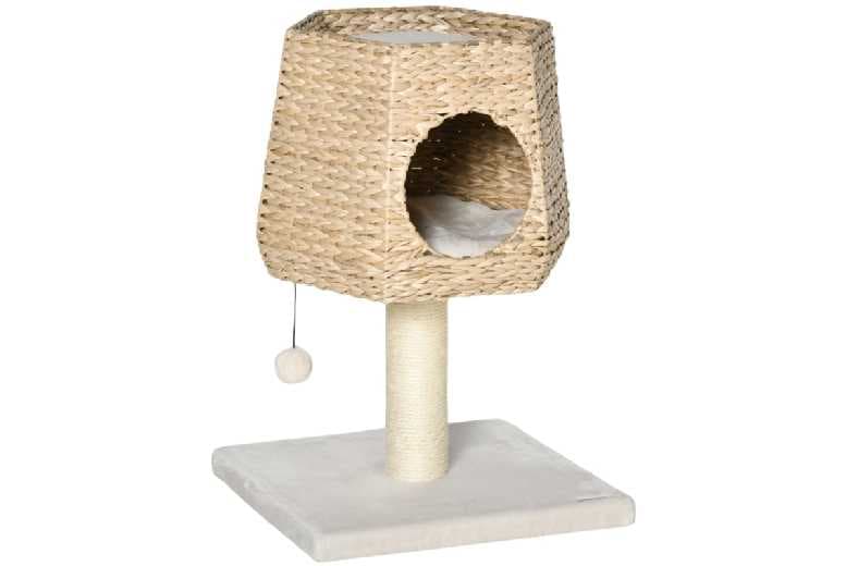 Cat Tree Tower, 66Cm - Sisal Scratching Posts, Plush Cushions, Multi-Level Activity Centre, Natural