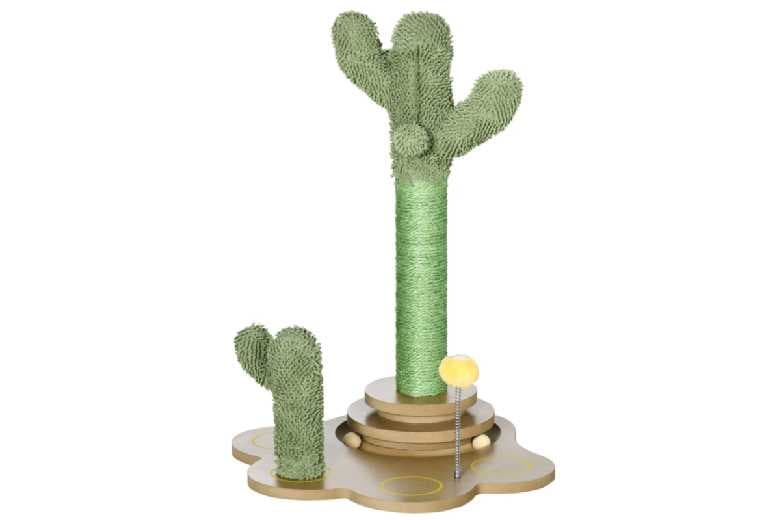 Cactus-Shaped Cat Tree, 60Cm - Sisal Scratching Post, Plush Chenille, Interactive Toy, Space-Saving Design