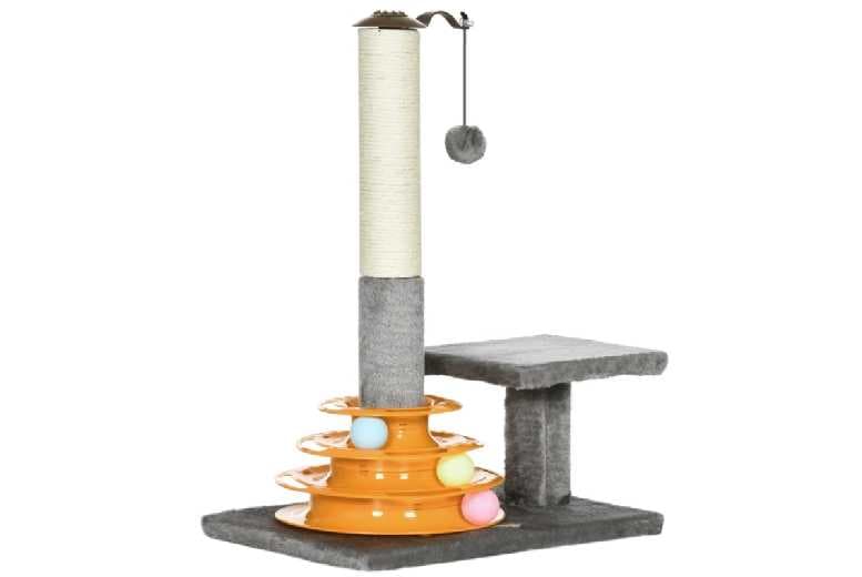 Cat Tree With Sisal Scratching Post, Plush Perch & Hanging Ball Toy, 56Cm - Space-Saving Grey Activity Centre