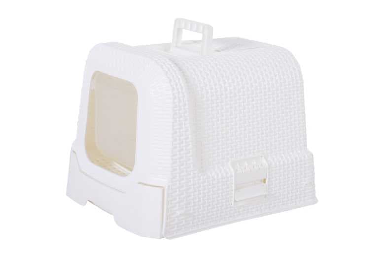 Large Enclosed Cat Litter Tray Box With Scoop - Durable Pp Plastic, Easy-Clean, Spacious Design