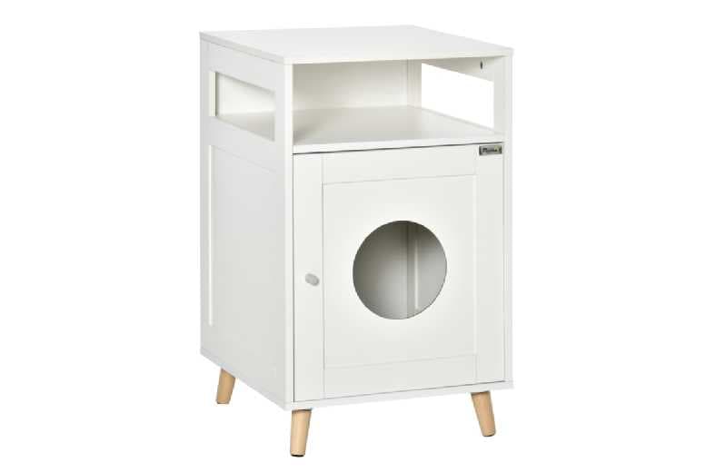 Modern Cat Litter Box Cabinet Table - White, Enclosed, Multi-Functional, Pb Board & Pine Wood