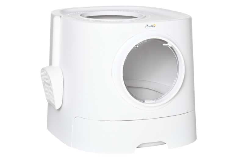 Portable Enclosed Cat Litter Box With Scoop - Durable Pp Plastic, Dual-Door, Space-Saving, White