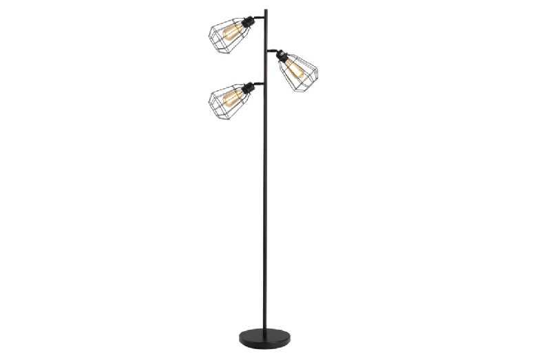 Industrial Floor Lamp, 3 Adjustable Birdcage Lights, Steel Frame, 165Cm Tall
