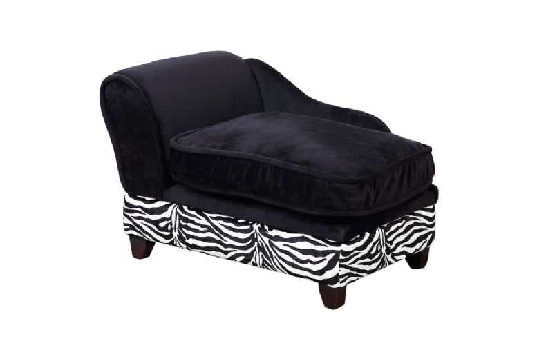 Zebra Stripe Plush Cat Sofa With Storage Box - Modern Wooden Frame, Anti-Slip Feet