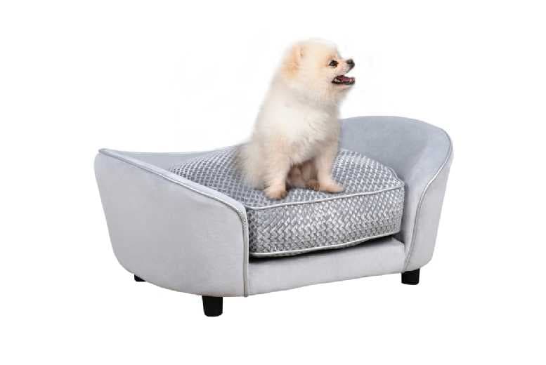 Luxury Plush Small Dog Sofa Bed - Orthopaedic Cushion, Grey, For Small Breeds