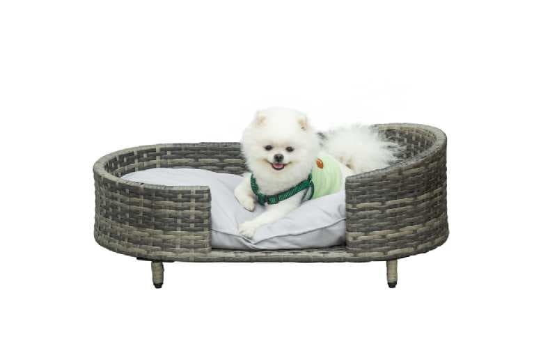 Wicker Dog Sofa Bed With Water-Resistant Cushion - Raised Rattan Pet Lounger For Small & Medium Breeds, Indoor/Outdoor
