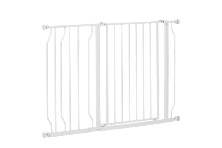 Adjustable Wide Dog Safety Gate With Door - Pressure Mounted, Steel, For Small & Medium Breeds, White