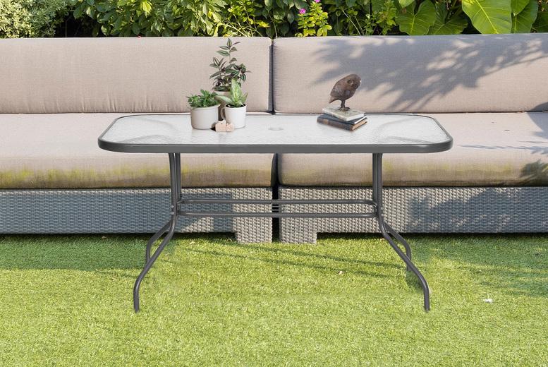 Price Drop! Outsunny Aquatex Ripple Glass Table With Safe, Sturdy Metal Frame