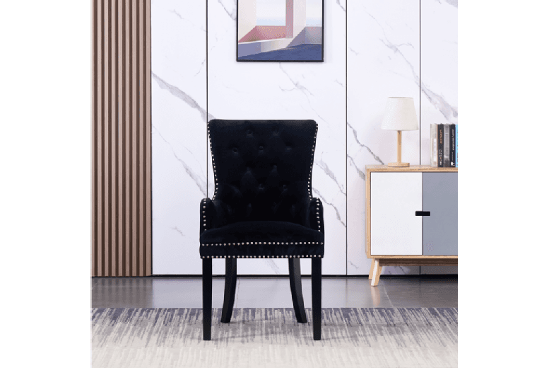 Set Of 2 Velvet Knocker Back Dining Chairs - Button-Tufted, Solid Wood Legs, Classic Style