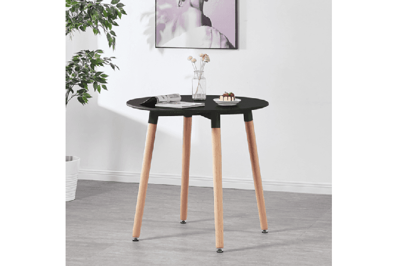 3-Piece Scandinavian Dining Table Set - Black Laminated Wood Table & 2 Padded Chairs, Space-Saving Modern Design