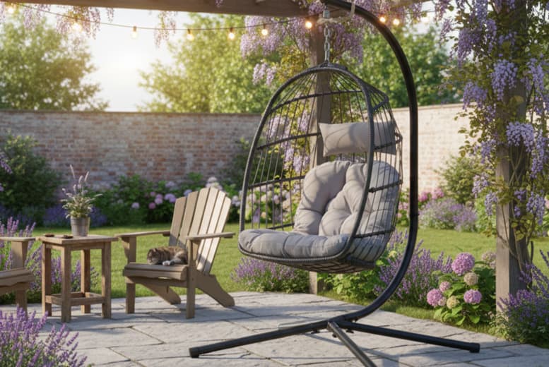 Oversized Rattan Foldable Hanging Egg Chair Set With Cushion & Stand