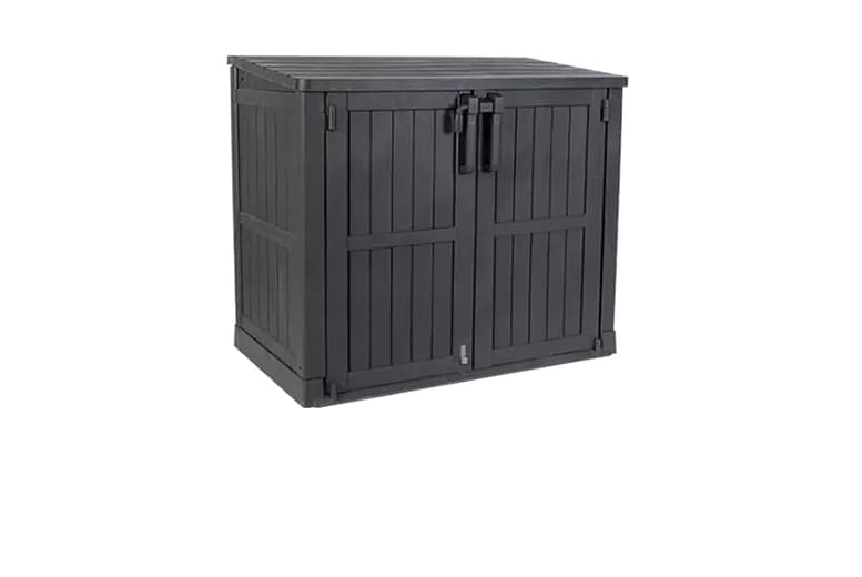 880L Weatherproof Outdoor Storage Box, Durable Resin Construction - Black & Ashen