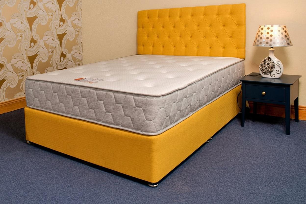 Bed Set With Airbond Mattress & Premium Fabric Headboard - Multiple Sizes