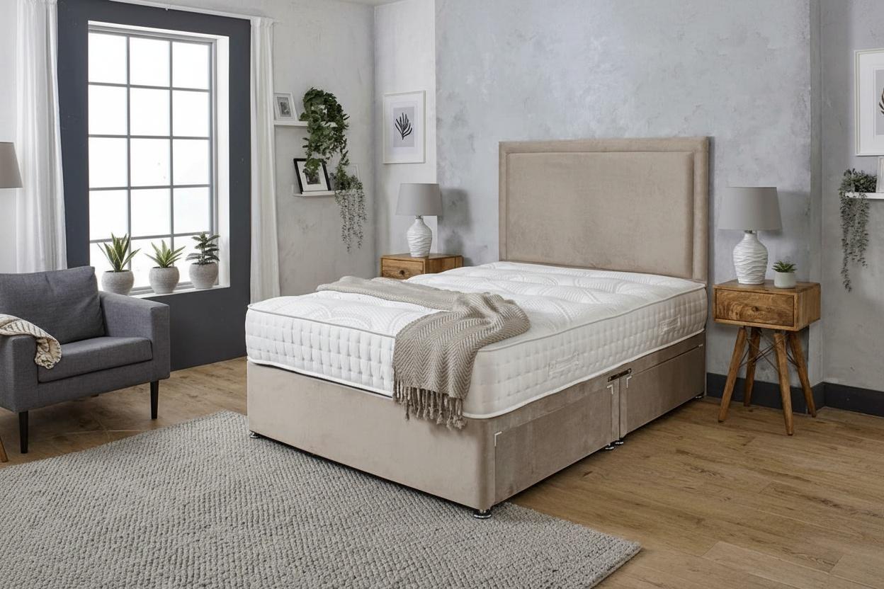 Divan Bed With 4-Drawer Storage, Plush Fabric - All Sizes