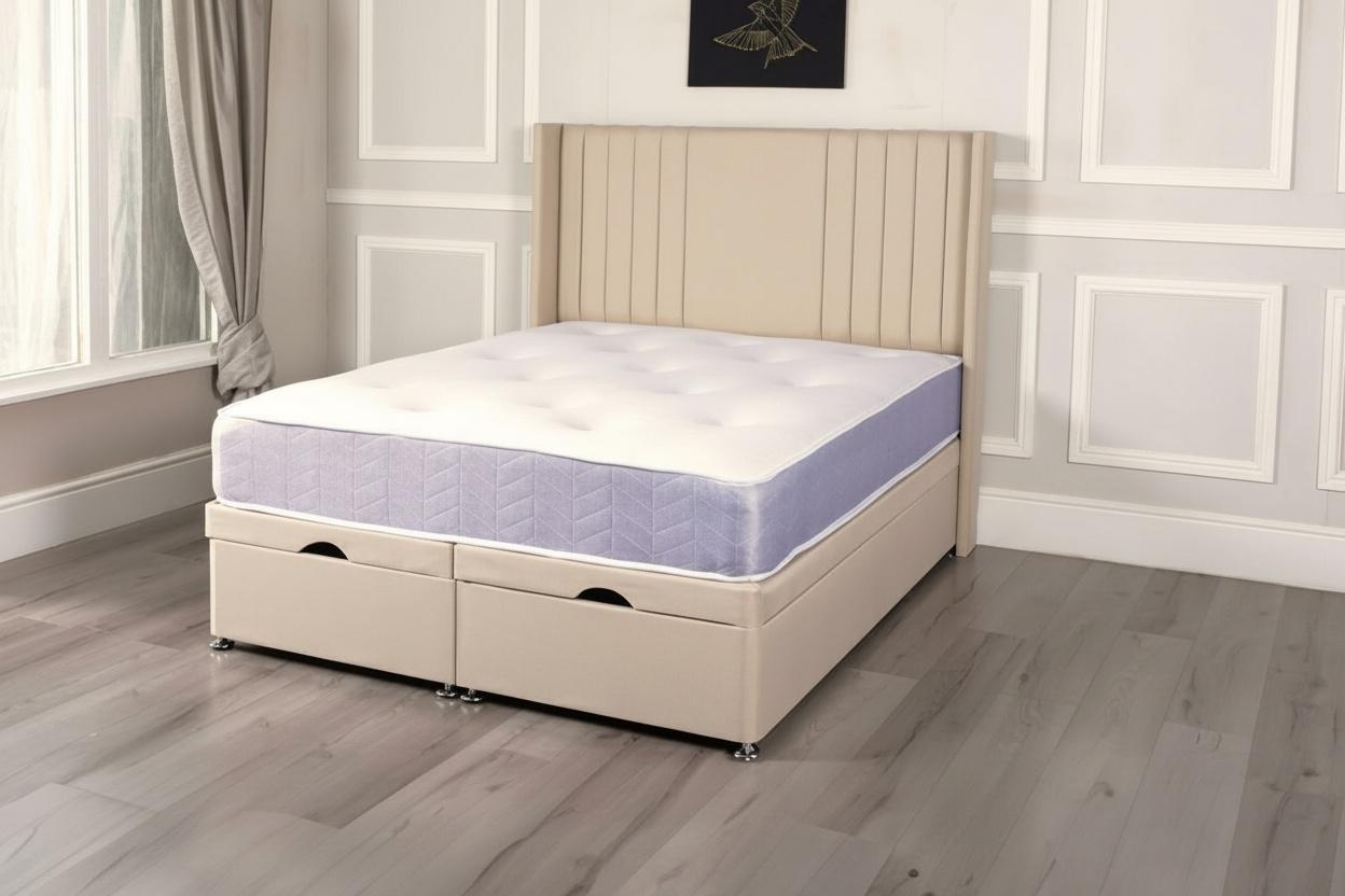 Cream Alister Linen Ottoman Storage Bed With Wingback Headboard