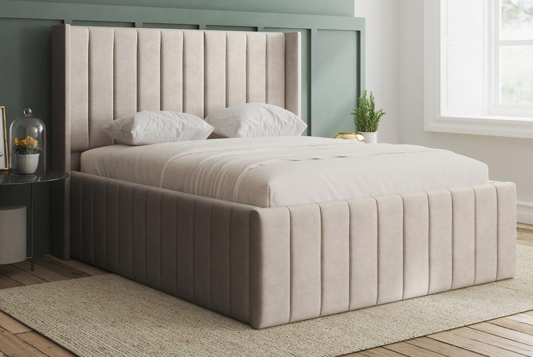 Cream Naples Moira Wingback Ottoman Storage Bed With Lift-Up Mechanism - Multiple Sizes