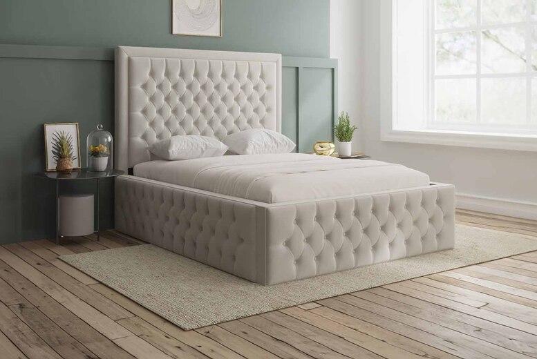 Cream Plush Keeley Chesterfield Ottoman Bed Frame