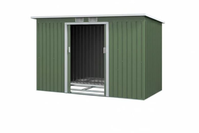 Outsunny 9Ft X 4Ft Corrugated Garden Metal Storage Shed Outdoor Equipment Tool Box With Kit Ventilation & Doors - Light Green