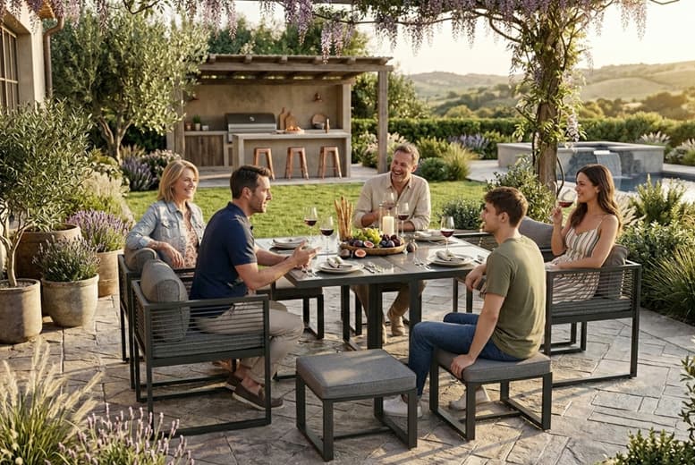 8 Seater Aluminium Garden Cube Dining Set With Cushions