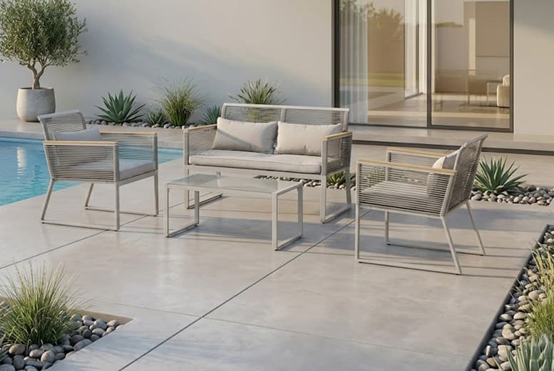 Outsunny 4-Piece Patio Wicker Sofa Set With Cushions & Glass Table