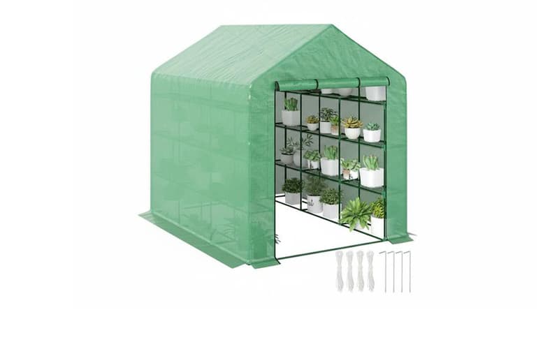 Outsunny 8Ft X 6Ft Portable Walk-In Greenhouse, 4 Tier, 24 Shelves, Roll-Up Door
