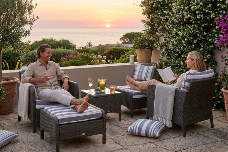 5‑Piece Rattan Garden Furniture Set With Coffee Table - Dark Grey