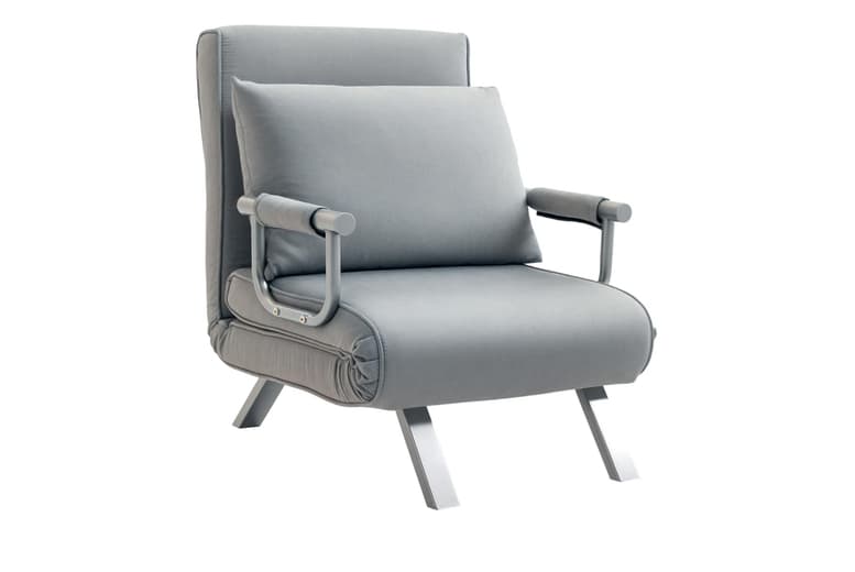 Grey Fabric 2-In-1 Convertible Sofa Bed - Adjustable Recliner, Single Chair Guest Bed