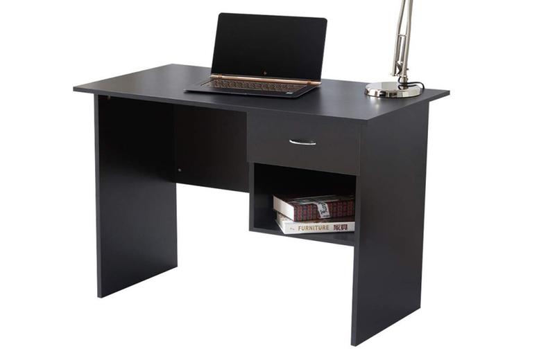 Contemporary Home Office Desk With Drawer & Open Storage - Black Or White, Space-Saving, Easy-Assembly