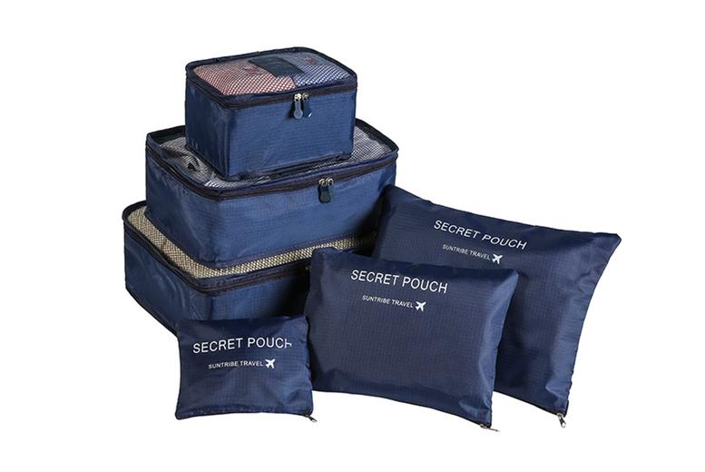 Travel Storage Organiser Bags - 6-Piece Modular Packing Set, Lightweight Fabric, Multi-Size Pouches & Net Bags