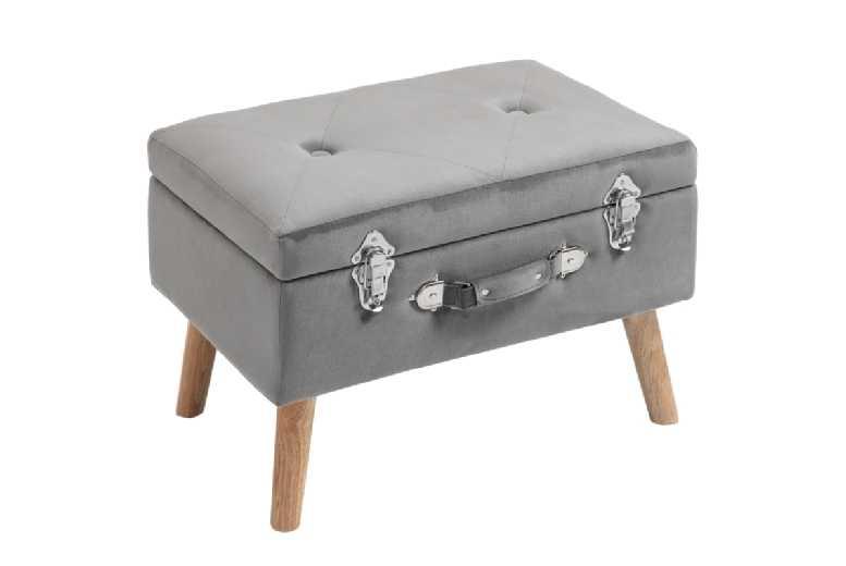 Grey Faux Velvet Ottoman Storage Bench - Secure, Multi-Use, Large Capacity, Modern Suitcase Style