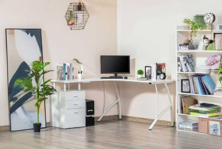 Contemporary L-Shaped Bedroom Desk With Storage Drawers & Durable Steel Frame - Space-Saving Corner Office Furniture