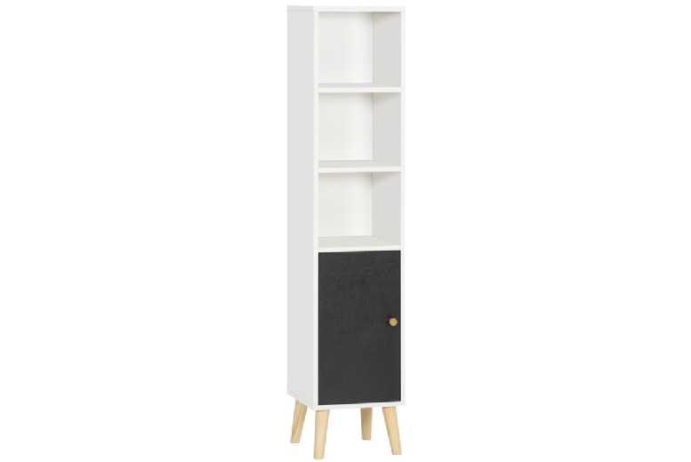 Slimline White Wood Tallboy Bathroom Storage Cabinet - 3-Tier Shelves, 2-Tier Cupboard, Modern Space-Saving Organiser