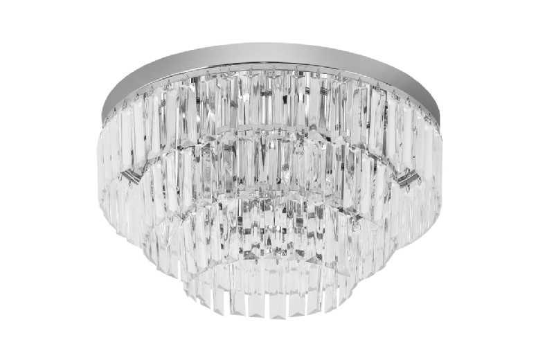 Modern Crystal Pendant Chandelier - Large 40Cm Round Steel Frame, E14 Bulb Compatible, Statement Led Ceiling Light